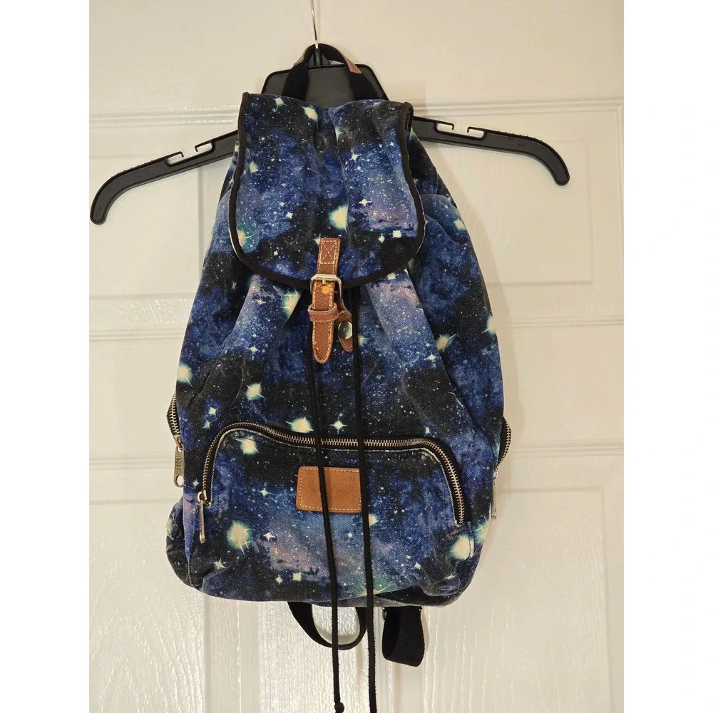 Victoria's Secret PINK Galaxy Print Canvas Backpack Rucksack Blue Cosmic Bag